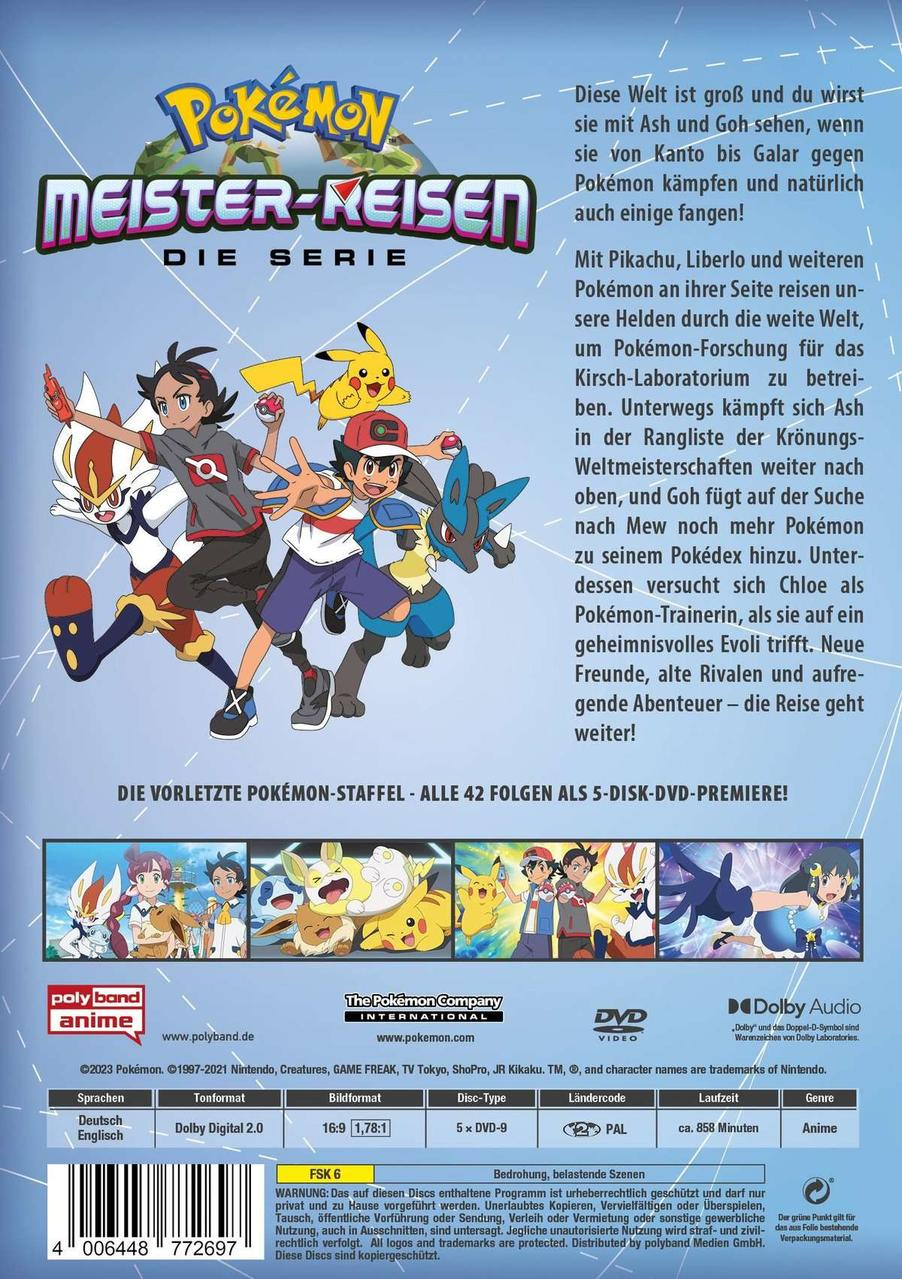 Rückseite einer Pokémon Meister-Reisen DVD-Hülle mit Charakterbildern.