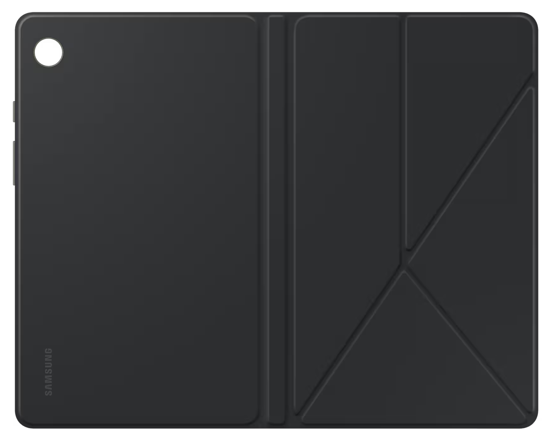 Fekete tablet tok nyitva. A tok háromszög alakúra van hajtva.
