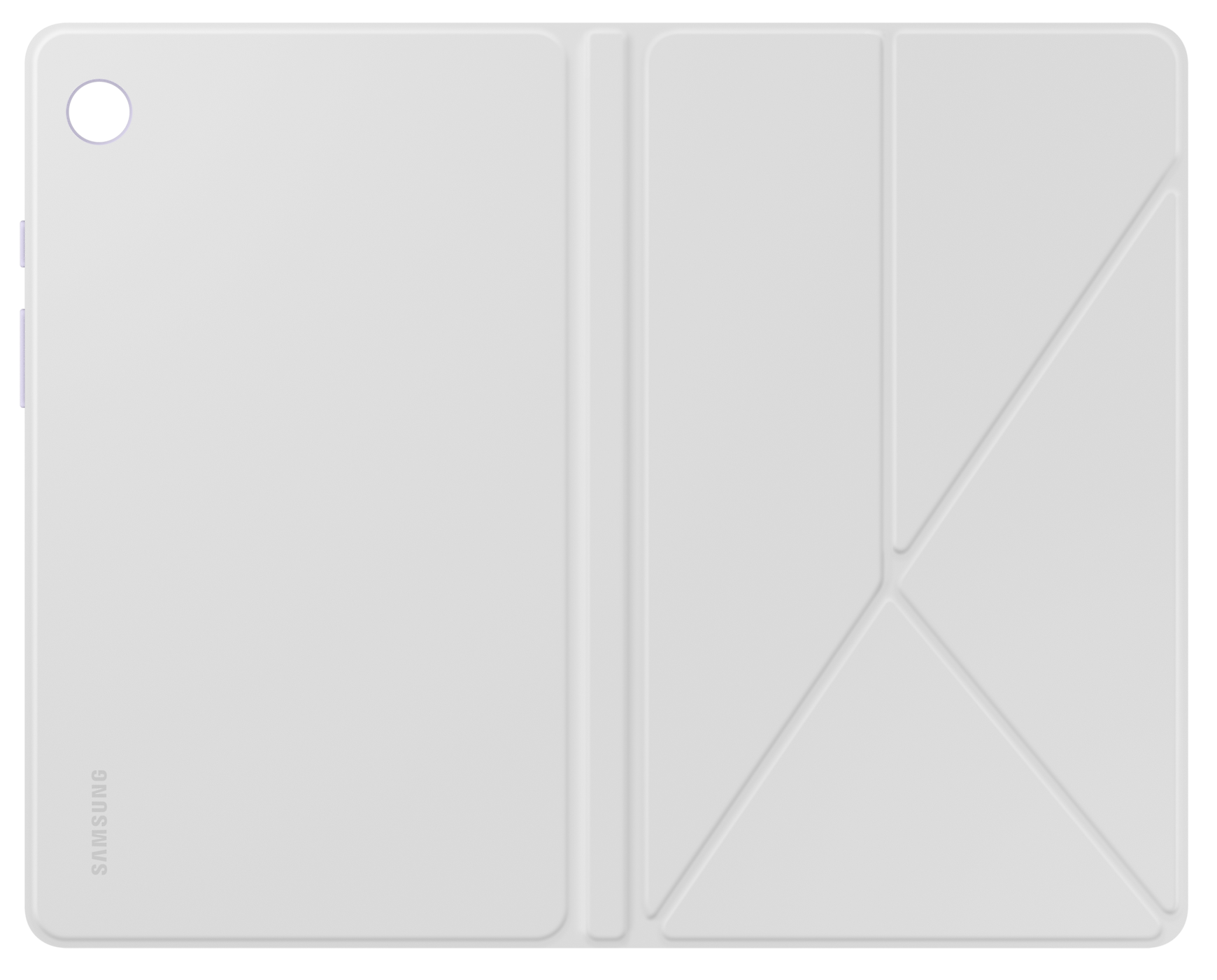 Fehér Samsung tablet tok nyitva, fekete ponttal a tetején.