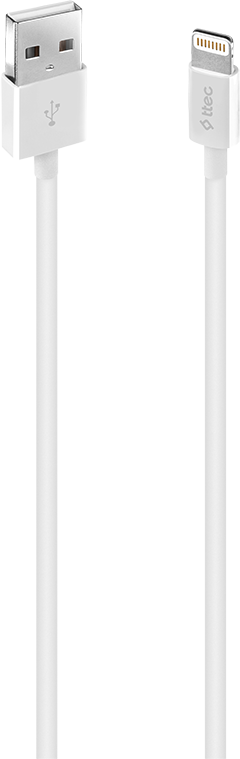 Fehér USB-Lightning kábel töltéshez és adatátvitelhez.