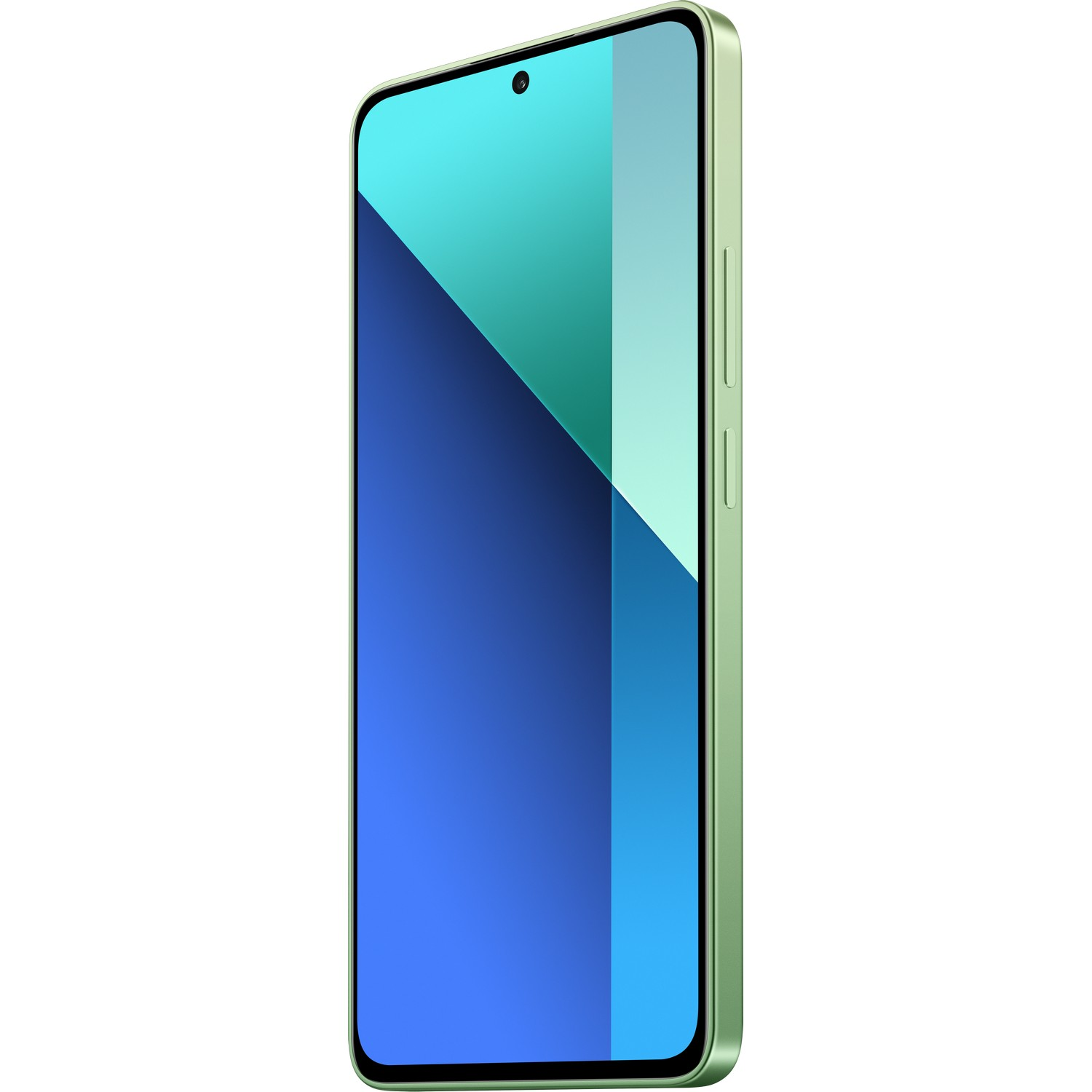 Groene smartphone met een blauw en groen scherm en afgeronde randen op een witte achtergrond.