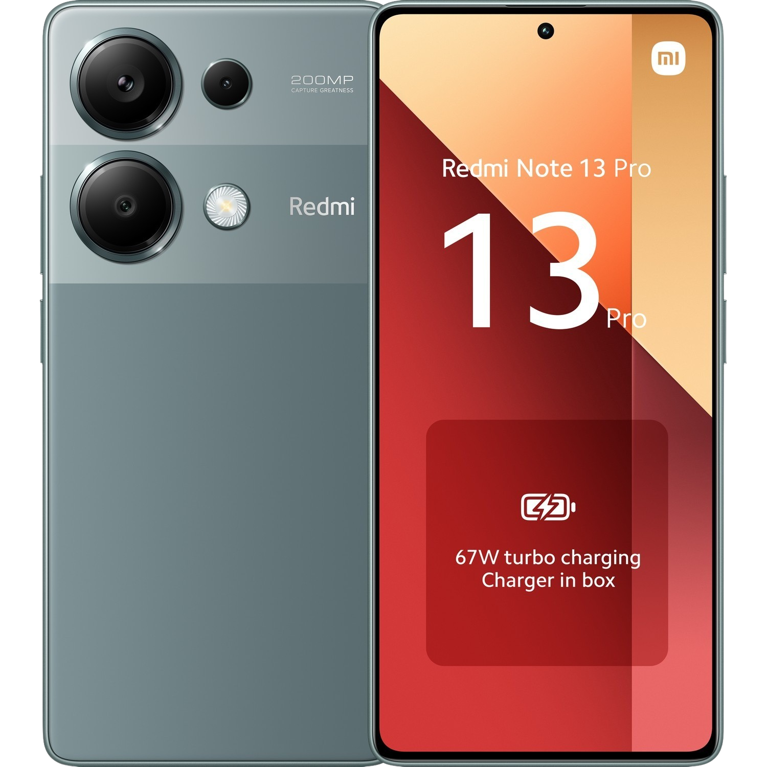 Redmi Note 13 Pro smartphone. Beschikt over drie camera's en een scherm.