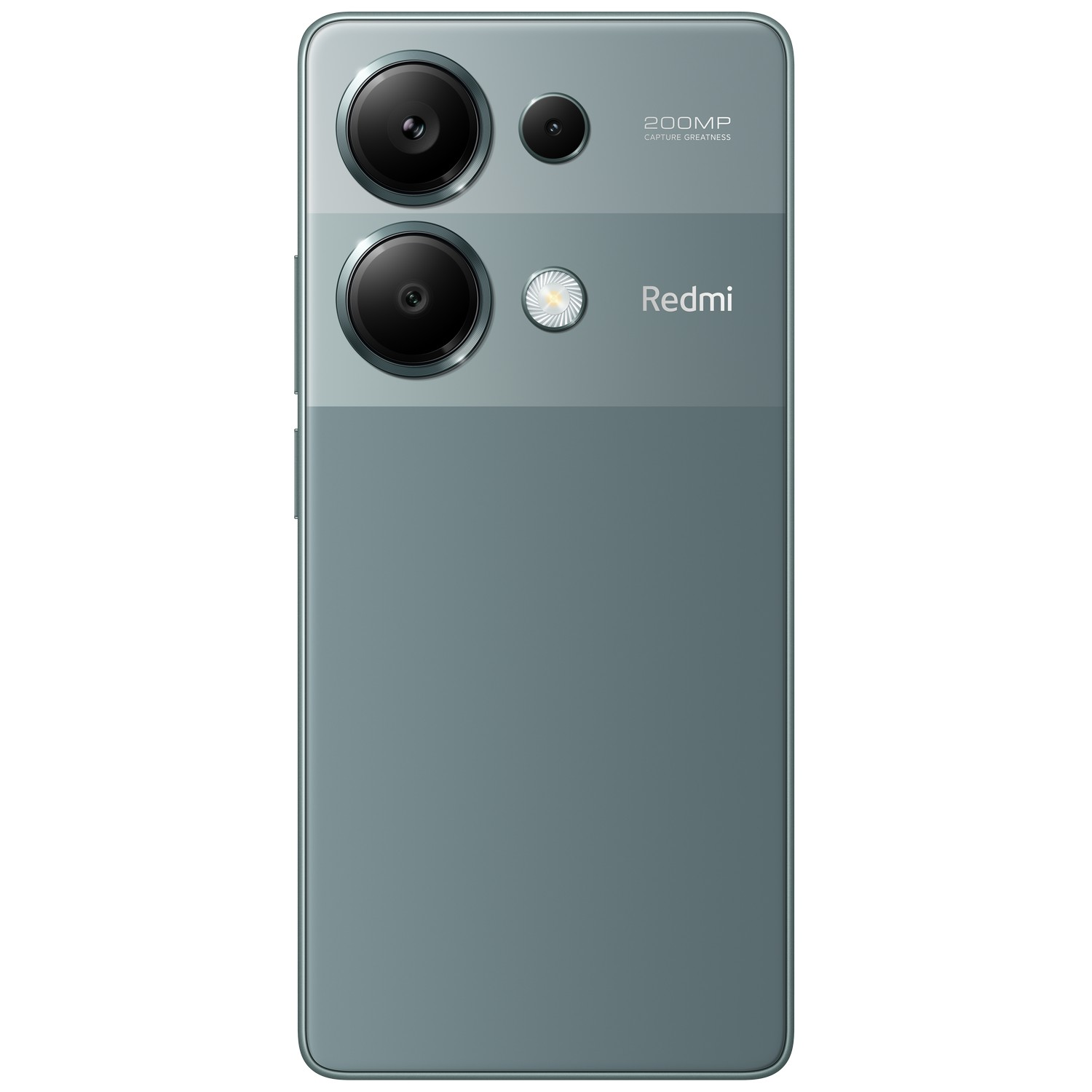 Mobiele telefoon op een witte achtergrond, met twee camera's. De telefoon heeft een groene achterkant en een Redmi-label.