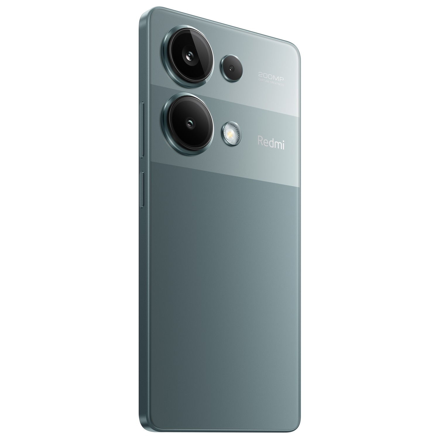 Zwarte telefoon met camera's en een Redmi-logo op een witte achtergrond.