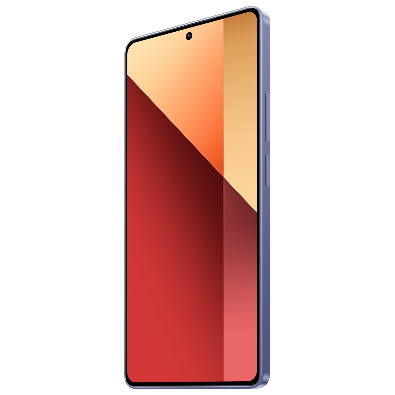 Paarse smartphone. Het scherm toont een kleurrijk abstract ontwerp. De telefoon staat schuin.