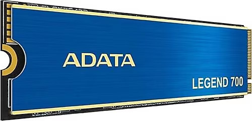 Beyaz zemin üzerinde ADATA LEGEND 700 SSD. Mavi bir etiketi var.