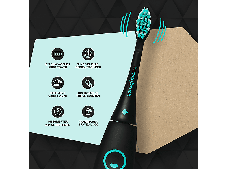 happybrush Eco VIBE 3 Schallzahnbürste + 4 Aufsteckbürsten Schwarz/Mint — Foto 2 von 5