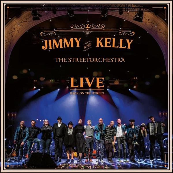 Albumcover. Gruppe von Musikern auf einer Bühne. Titel: Jimmy and Kelly Live.