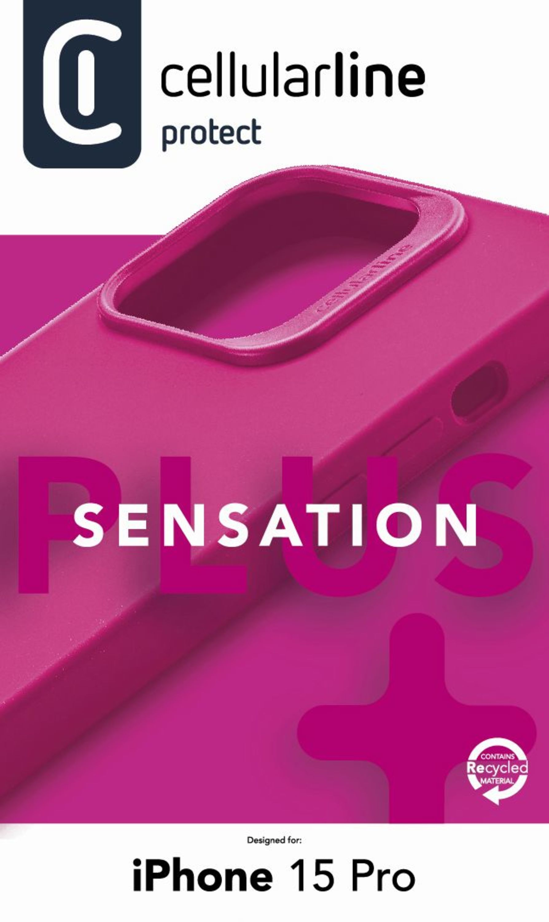 Pembe cellularline telefon kılıfı, SENSATION yazısıyla.