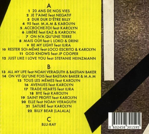 Die Rückseite einer CD mit Titelliste, Text und Barcode.