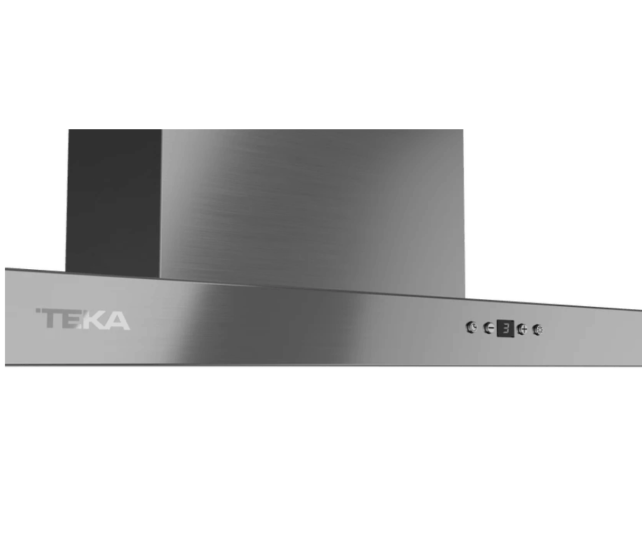 Campana extractora de acero inoxidable con la marca 'TEKA'.