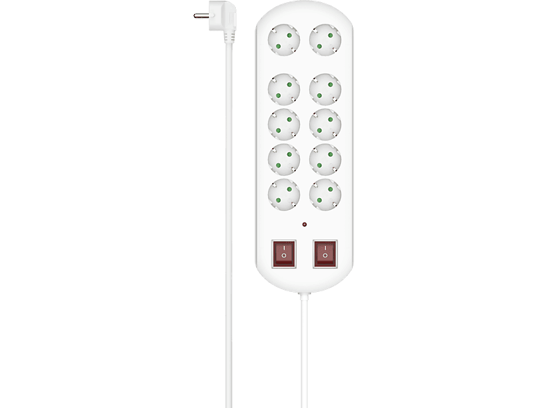 Regleta - Hama 00223163, 10 tomas, 2 m, Protección contra sobretensión, interruptores, Blanco