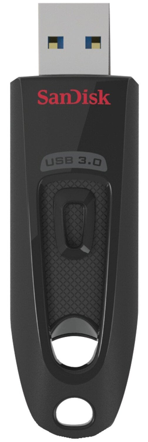 Czarny pendrive USB 3.0 z czerwoną marką SanDisk.