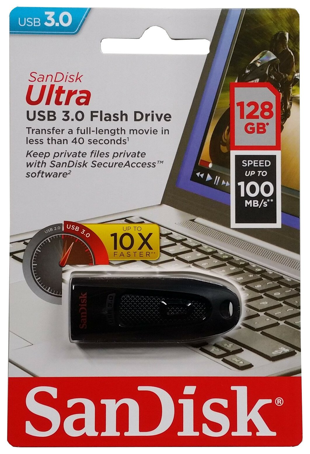 Dysk flash USB 3.0 SanDisk Ultra w opakowaniu.