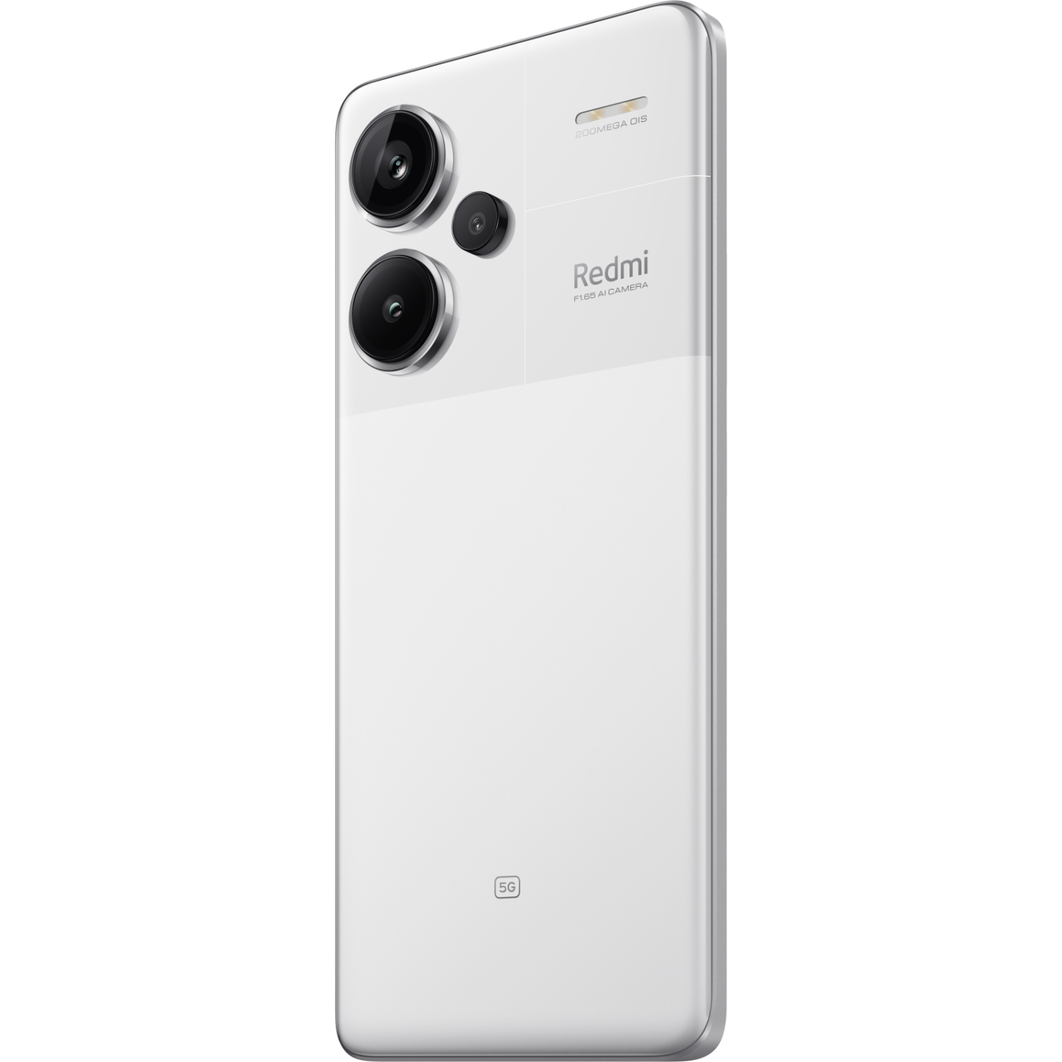 Een witte smartphone met drie camera's en 