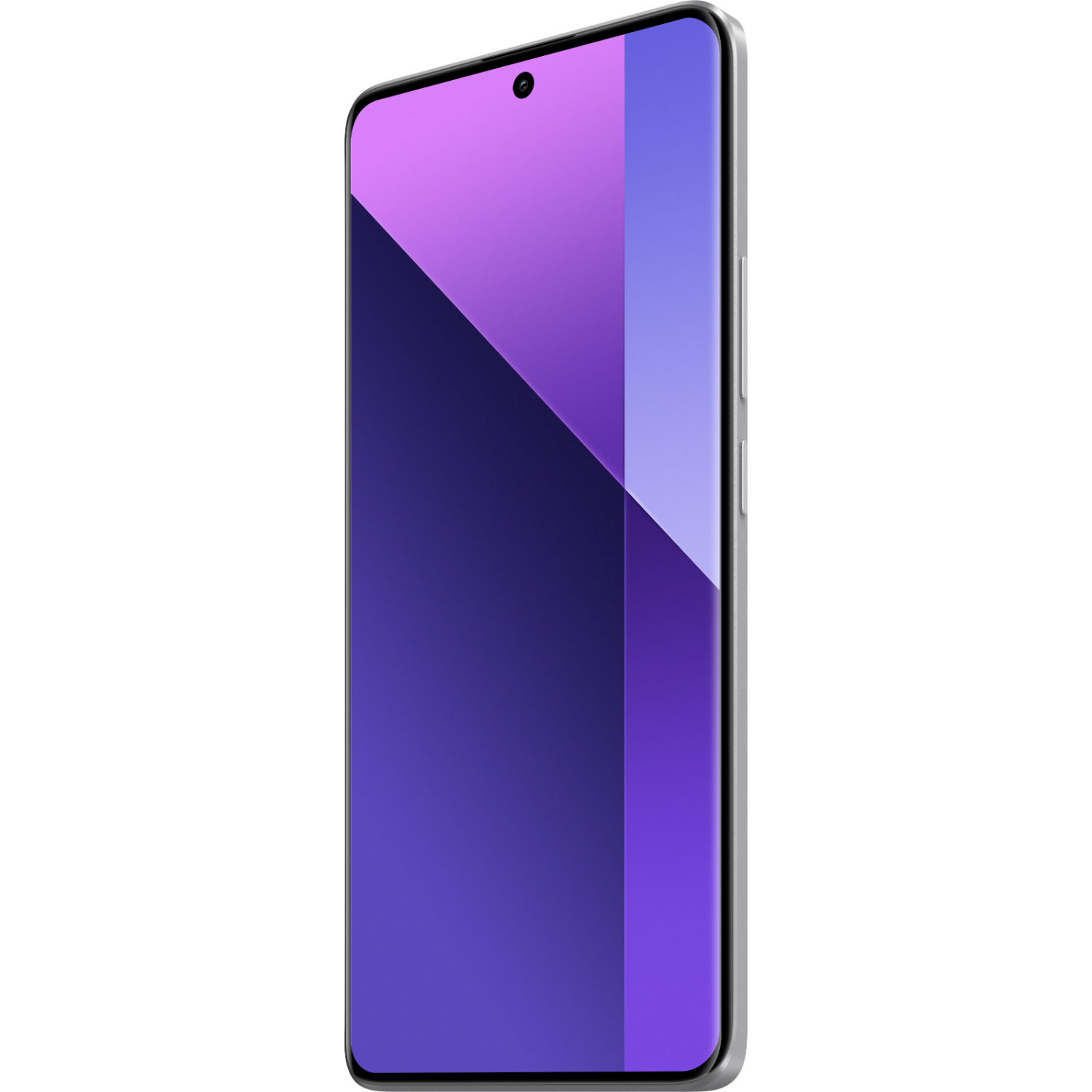 Een moderne smartphone met een paars en blauw behang op een zwarte achtergrond.