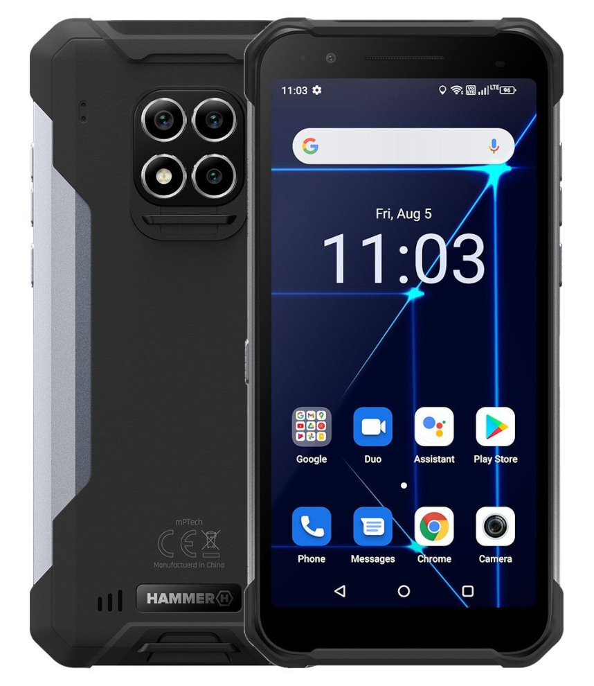Czarny smartfon pokazujący ekran główny i widok z tyłu.