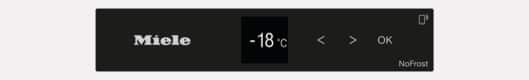 Miele-Display zeigt -18°C an, mit Navigationspfeilen und OK.