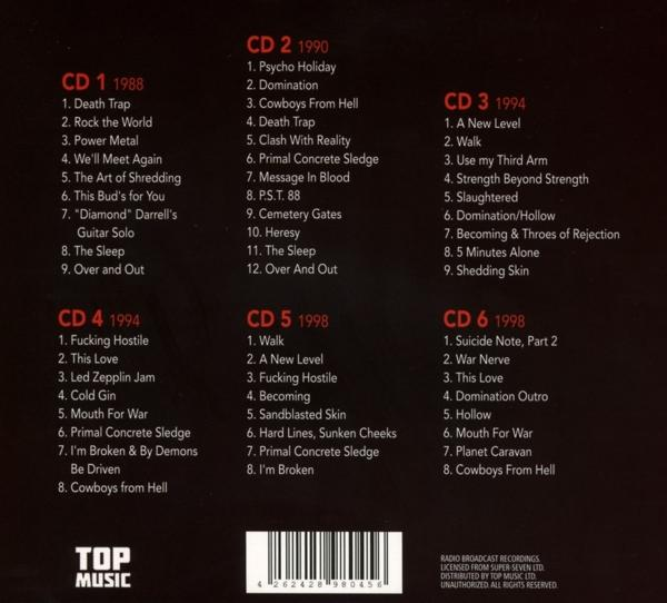 CD-Titelliste mit Songtiteln und Jahren. Schwarzer Hintergrund. Top Music Logo.
