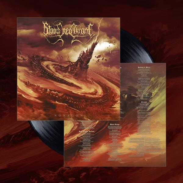 Blutroter Thron Vinyl mit "Nonagon" Cover und Textblatt.