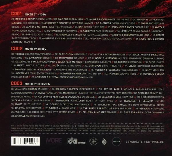 Rückseite einer Compilation-CD mit verschiedenen Musiktitellisten.