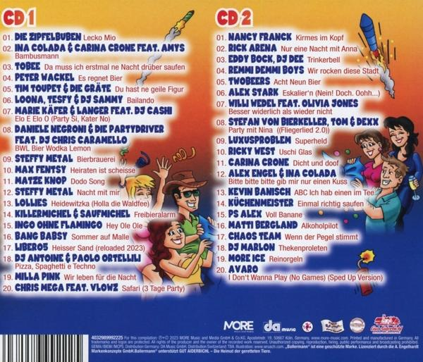 CD-Cover mit Titellisten, Bandmitgliedern und einer farbenfrohen Cartoon-Illustration.