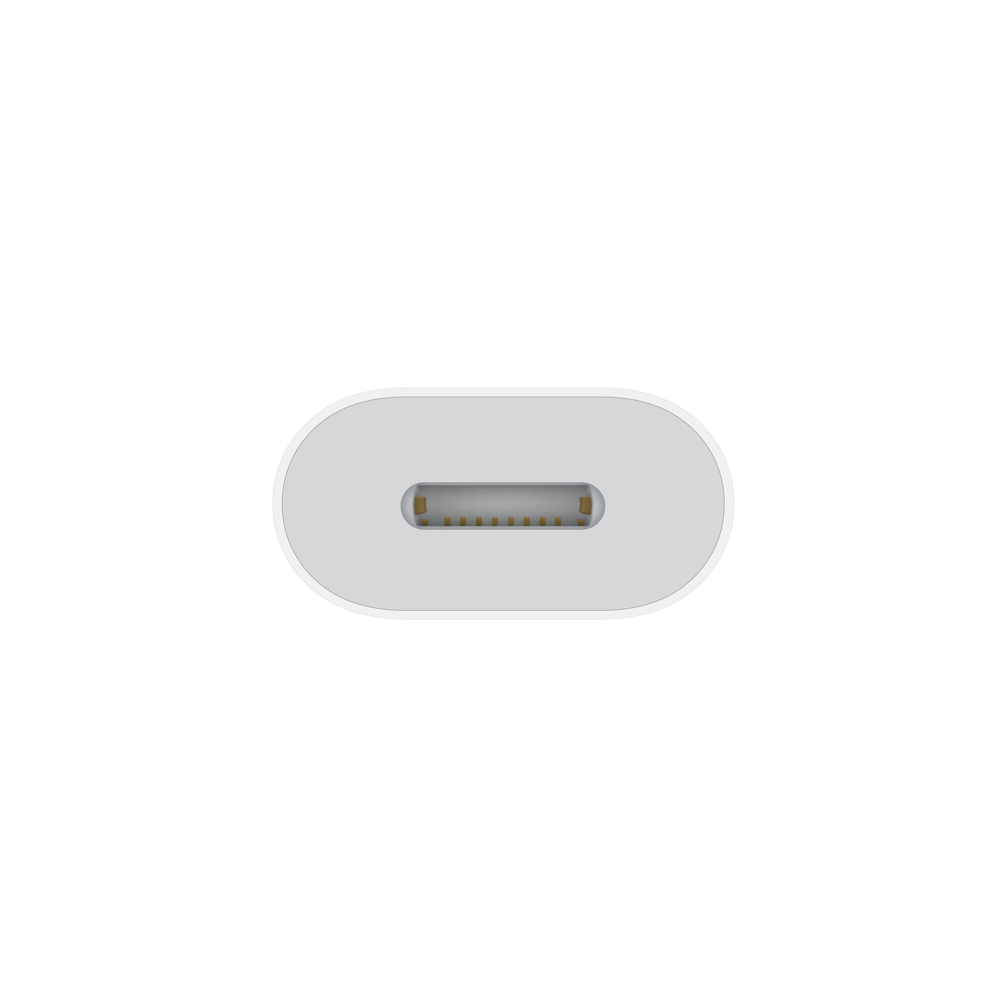 Beyaz bir arka plan üzerinde beyaz, oval şekilli bir USB-C bağlantı noktası konektörü.