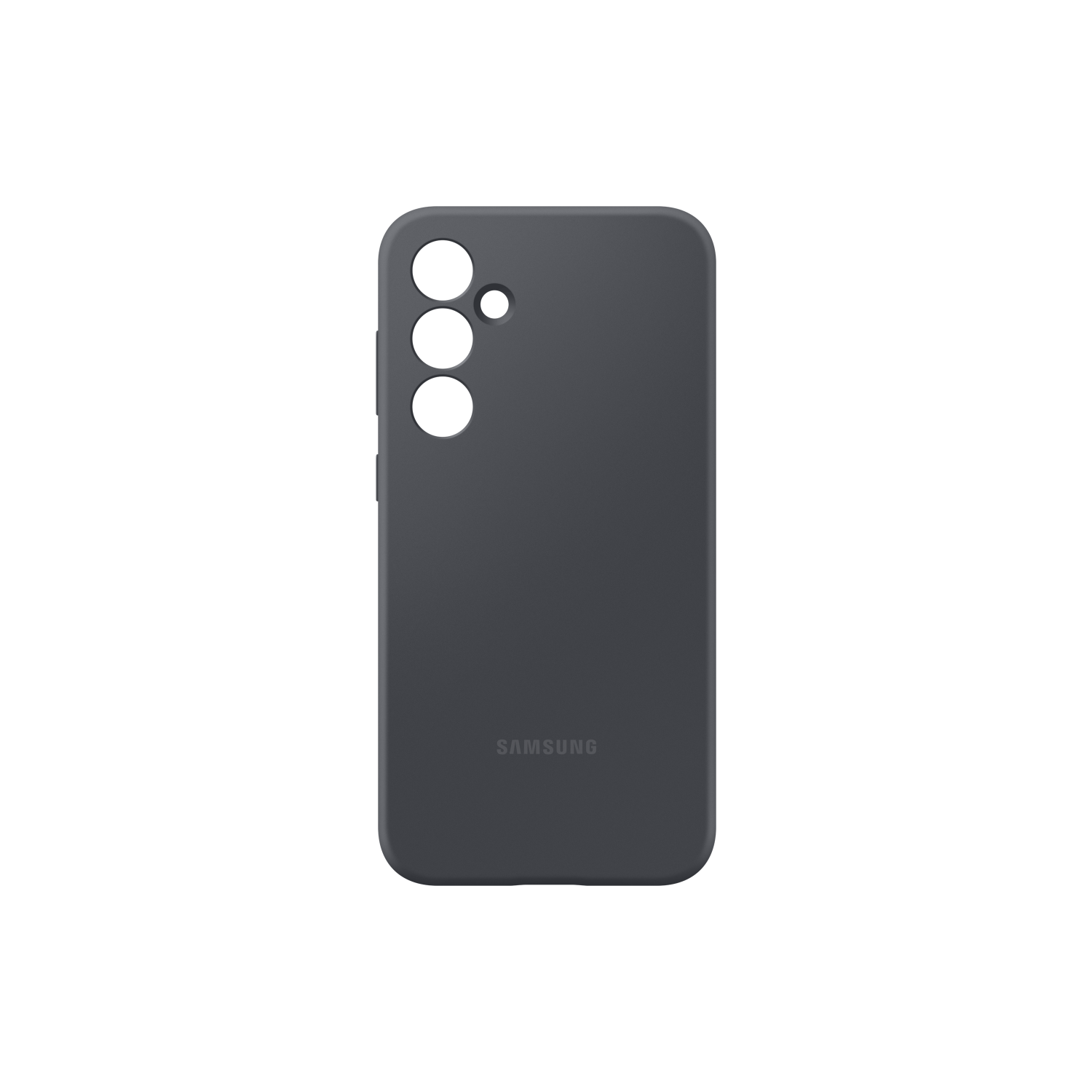 Donkergrijze telefoonhoes met drie camera-uitsparingen en het Samsung-logo.