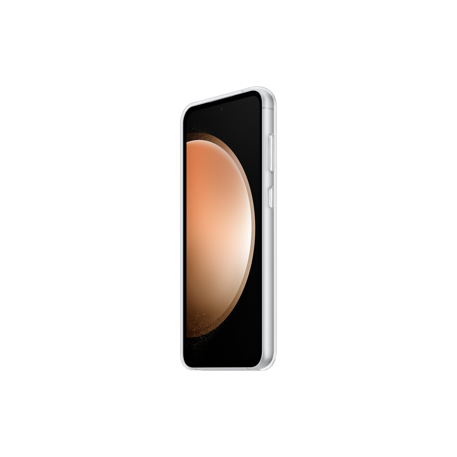 Een zilveren smartphone, het scherm toont een kleurengradiënt, tegen een zwarte achtergrond.