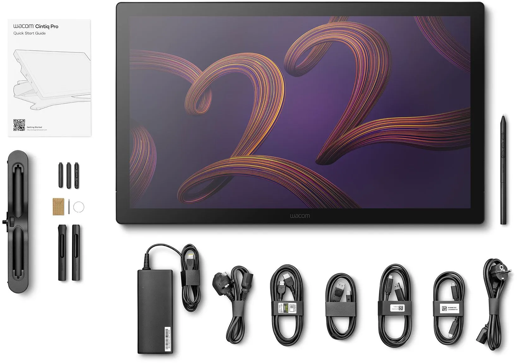 Wacom Cintiq Pro Tablet-Display mit Zubehör. Kabel, Stift, Ständer und Handbuch enthalten.