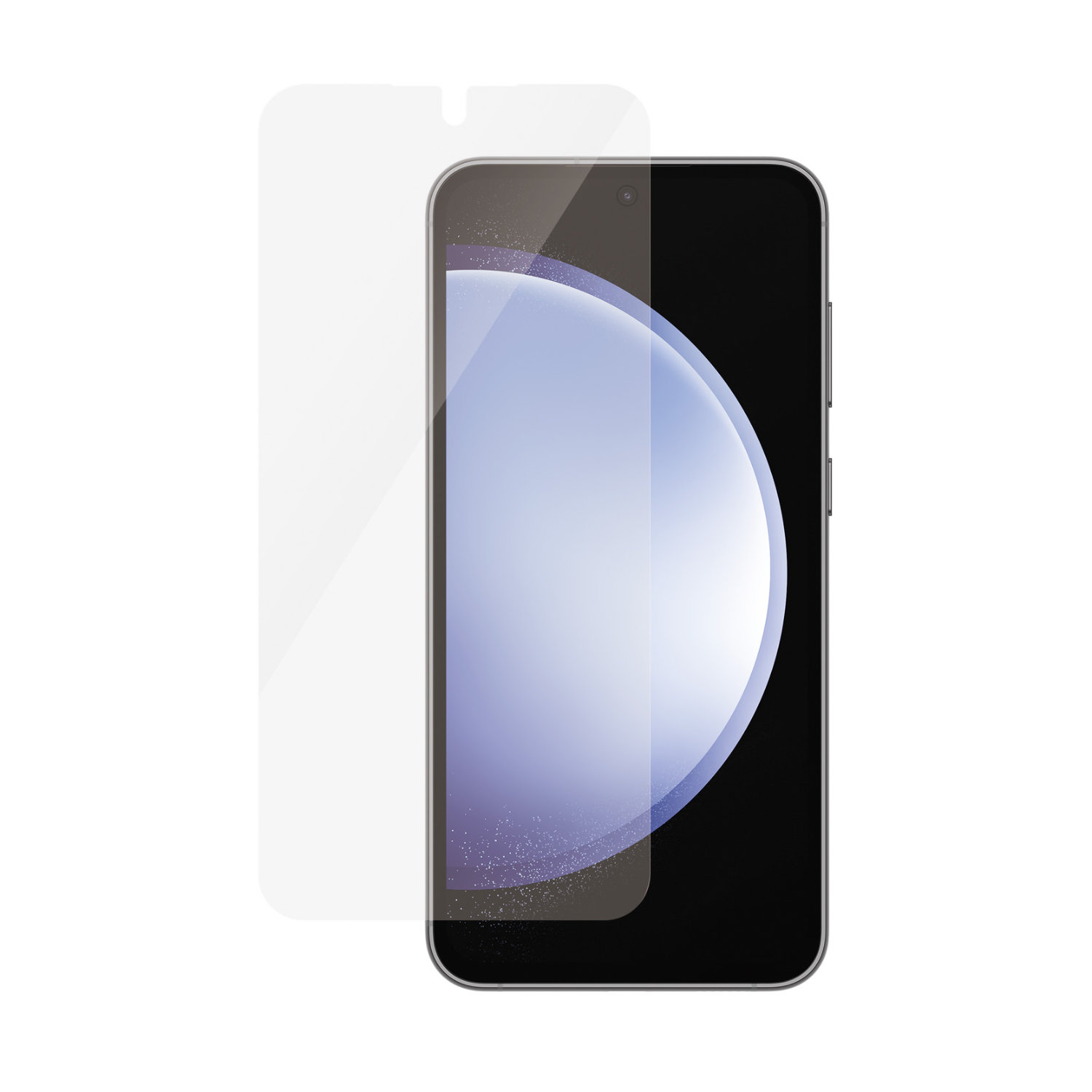 Een telefoon met een schermbeschermer ernaast.