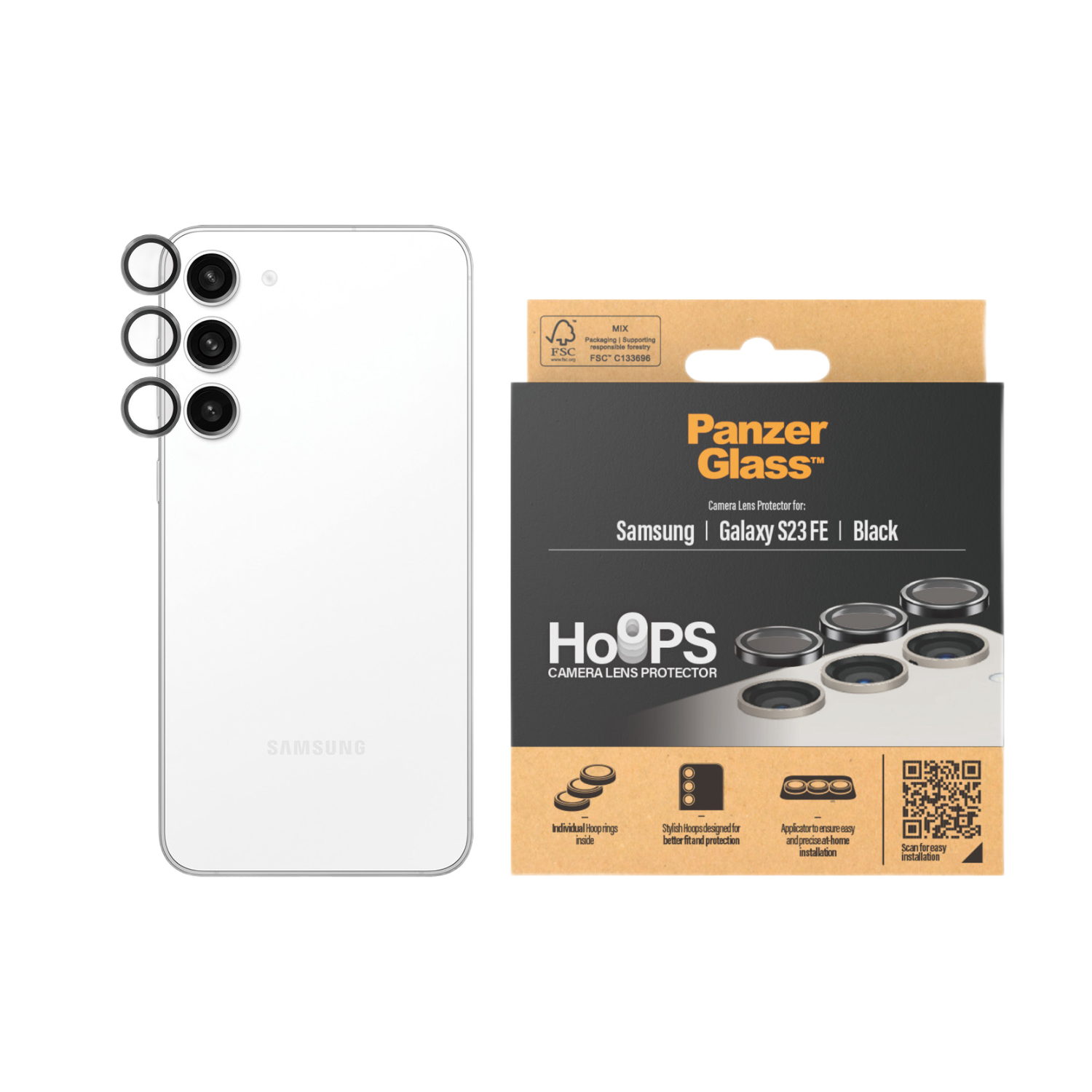 PANZERGLASS Hoops PicturePerfect Cameralens Protector voor Samsung Galaxy S23 FE Zwart afbeelding