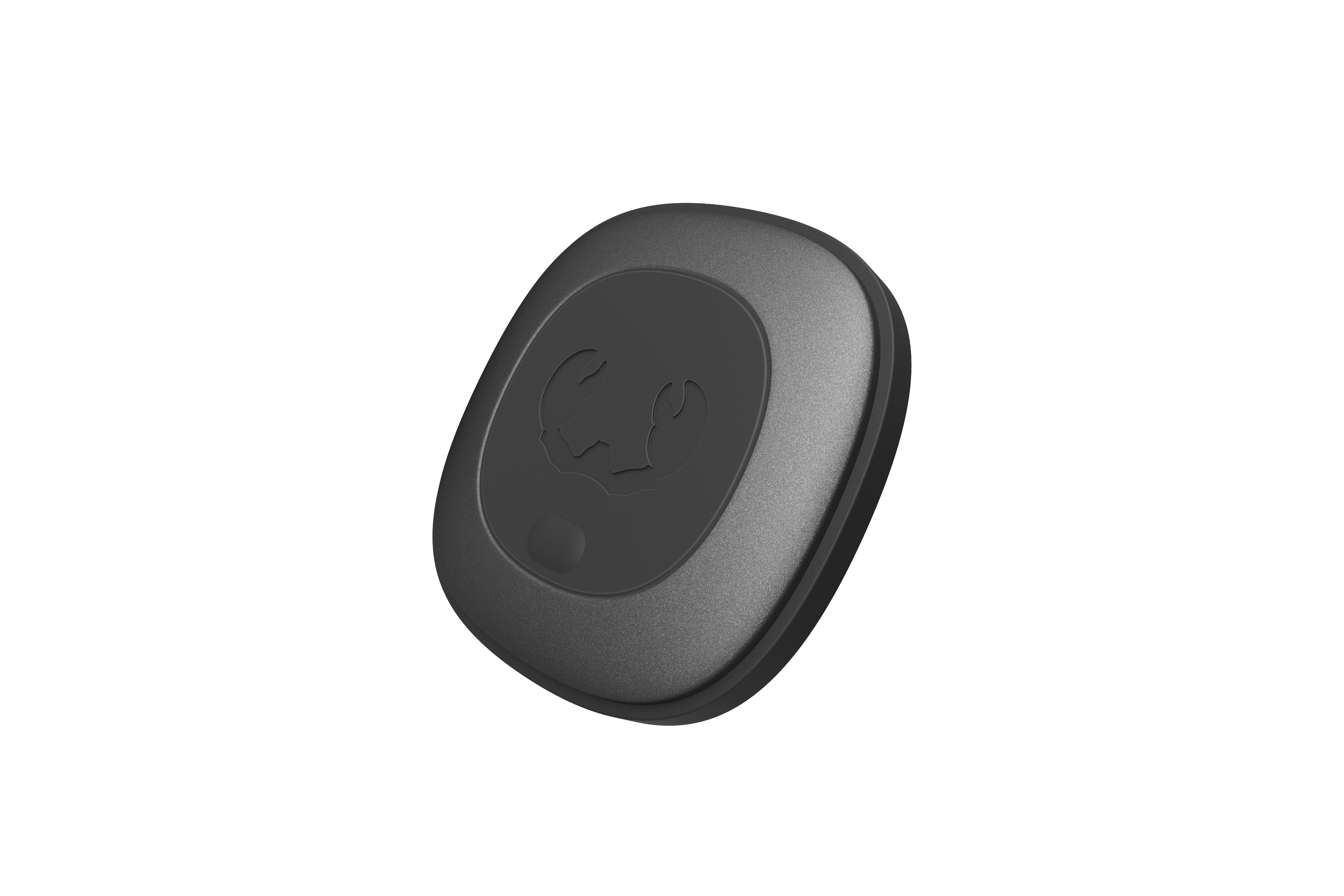 Schwarzes Smart-Home-Gerät auf weißem Hintergrund.