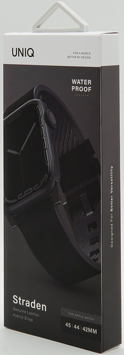 Opaska do Apple Watch w pudełku, czarna skóra, wodoodporna.