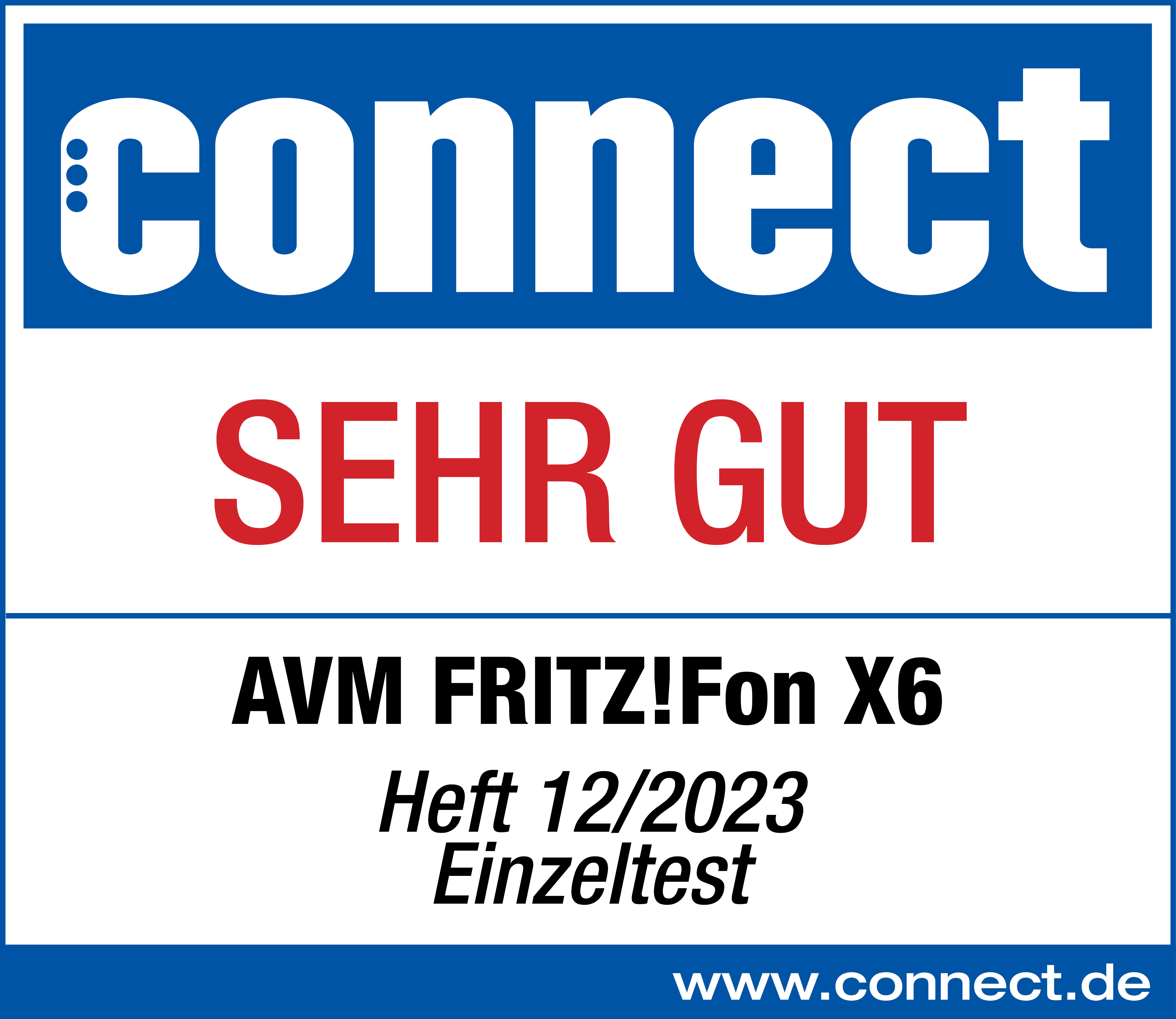 Connect Logo mit 'SEHR GUT' für AVM FRITZ!Fon X6.