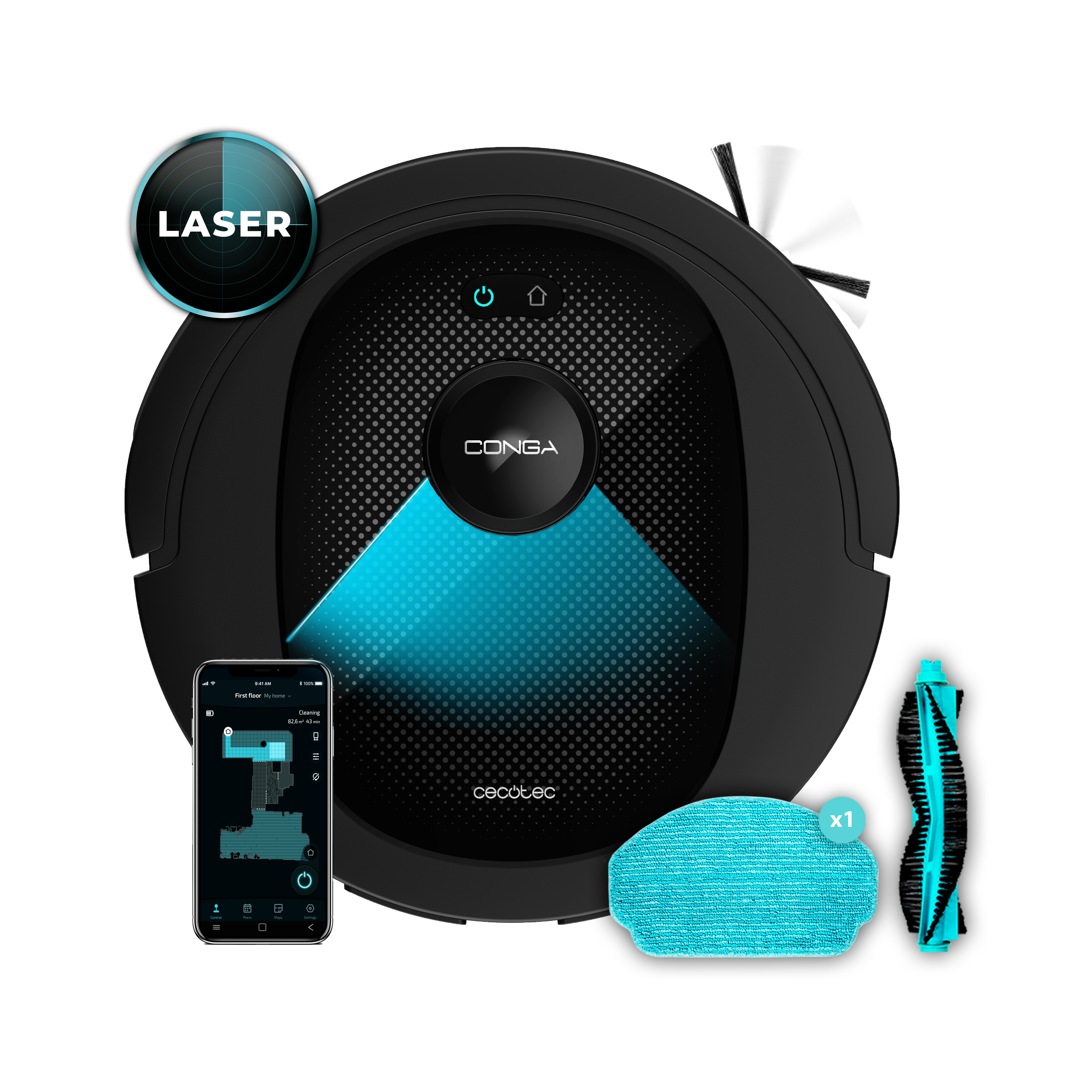 Robot friegasuelos - Cecotec Conga 7490 Ultimate X-Treme, 4en1, 2600 Pa, 120 min, Modo turbo, Retorno automático, Wi-Fi, Black