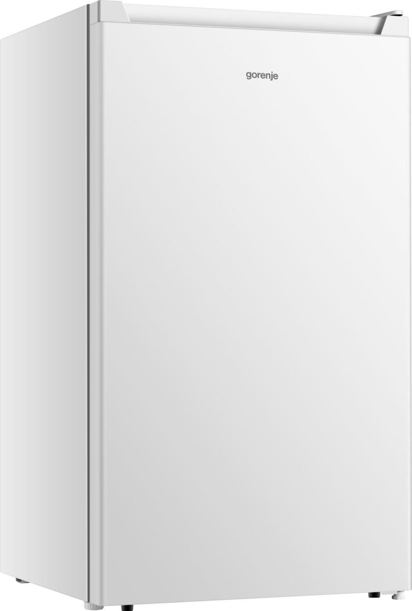 Fehér Gorenje hűtőszekrény. Egy ajtaja van, a márkanév a felső részen.
