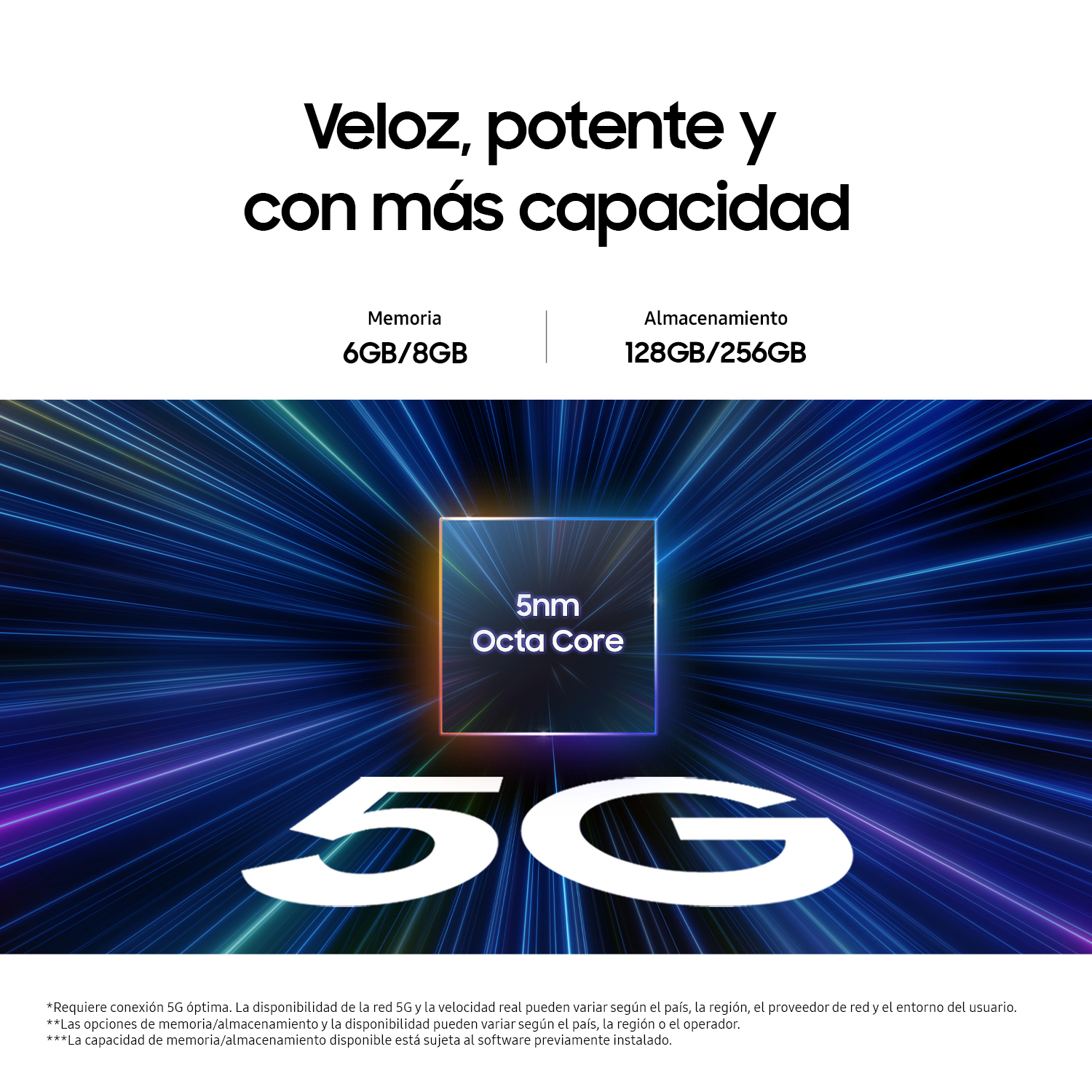 Un teléfono con un fondo azul y púrpura con el texto '5G'.
