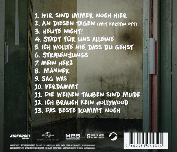 CD-Rückseite mit Titelliste auf Deutsch. Grauer Wandhintergrund.