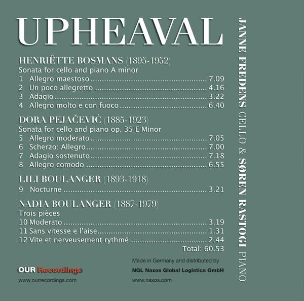 Albumcover für "UPHEAVAL" mit Werkliste, Komponisten und Laufzeiten.