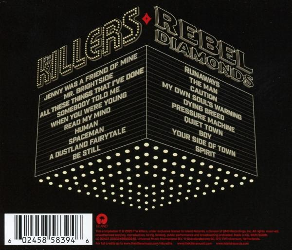Albumcover für 'Rebel Diamonds' von The Killers mit Titelliste.
