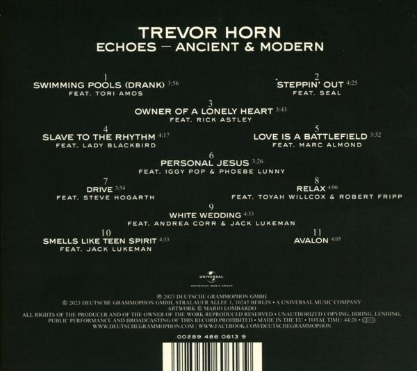 CD-Cover mit Trackliste. Es ist für Trevor Horns Album Echoes-Ancient & Modern.