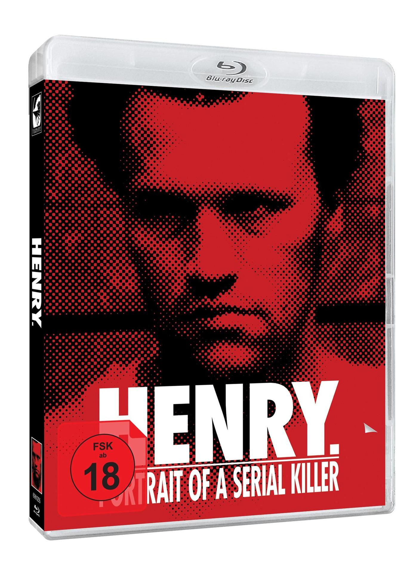Blu-ray-Cover für Henry: Portrait of a Serial Killer. Rotes und schwarzes Design. Weißer Hintergrund.