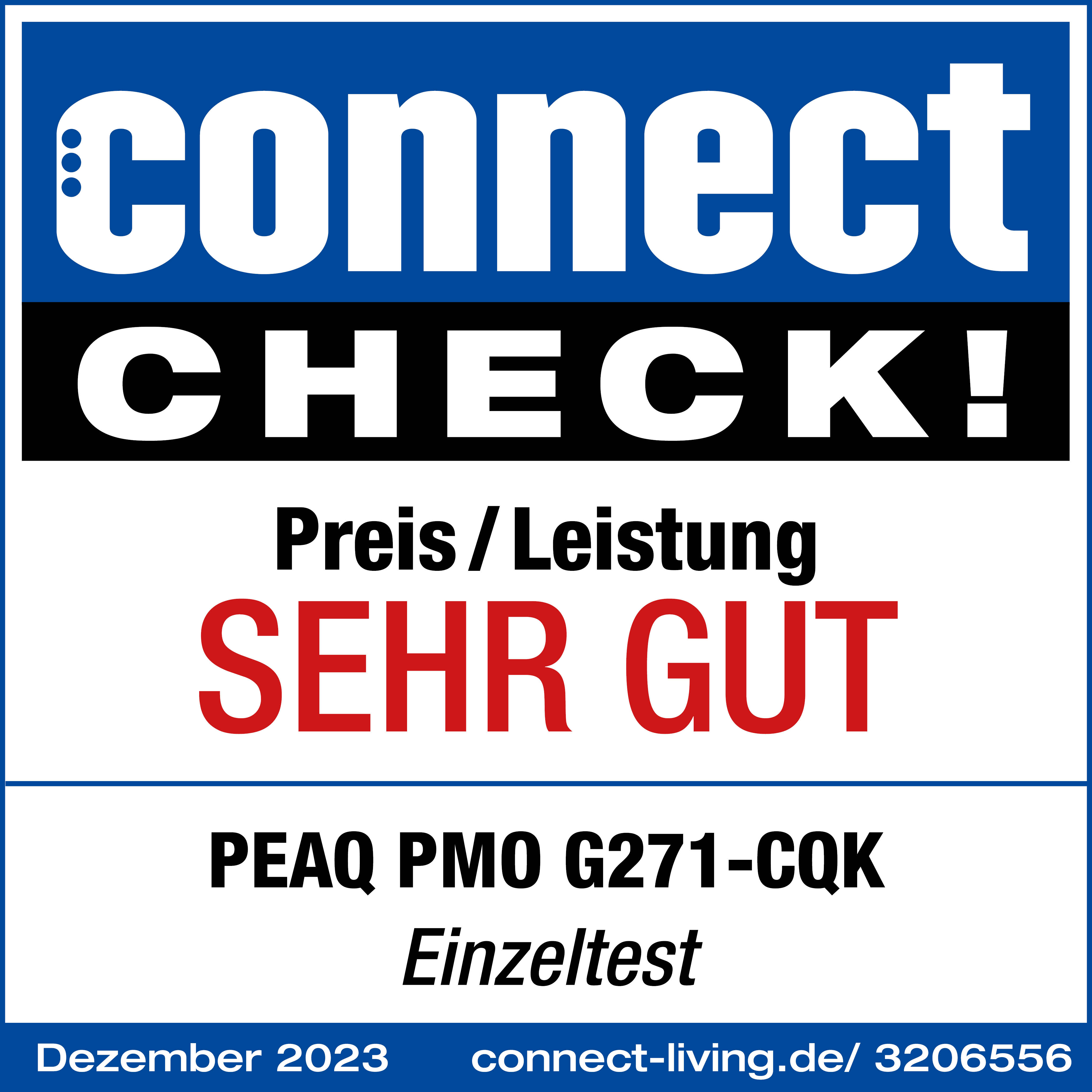 Connect Check Logo mit 'Preis/Leistung SEHR GUT' für PEAQ PMO G271-CQK.