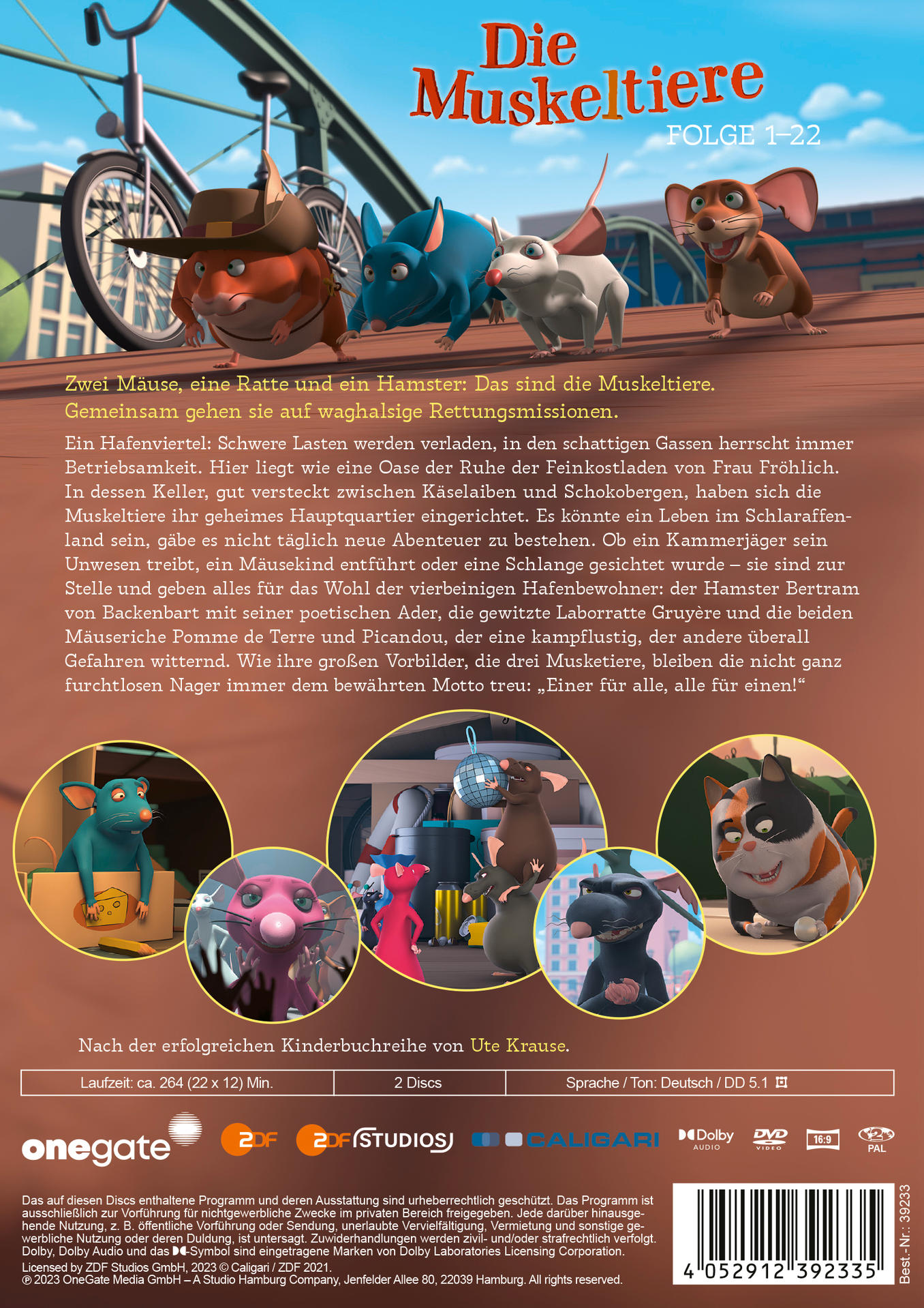 DVD-Cover mit Zeichentrickmäusen in einer Stadtkulisse. Text auf Deutsch. Ein Fahrrad sichtbar.