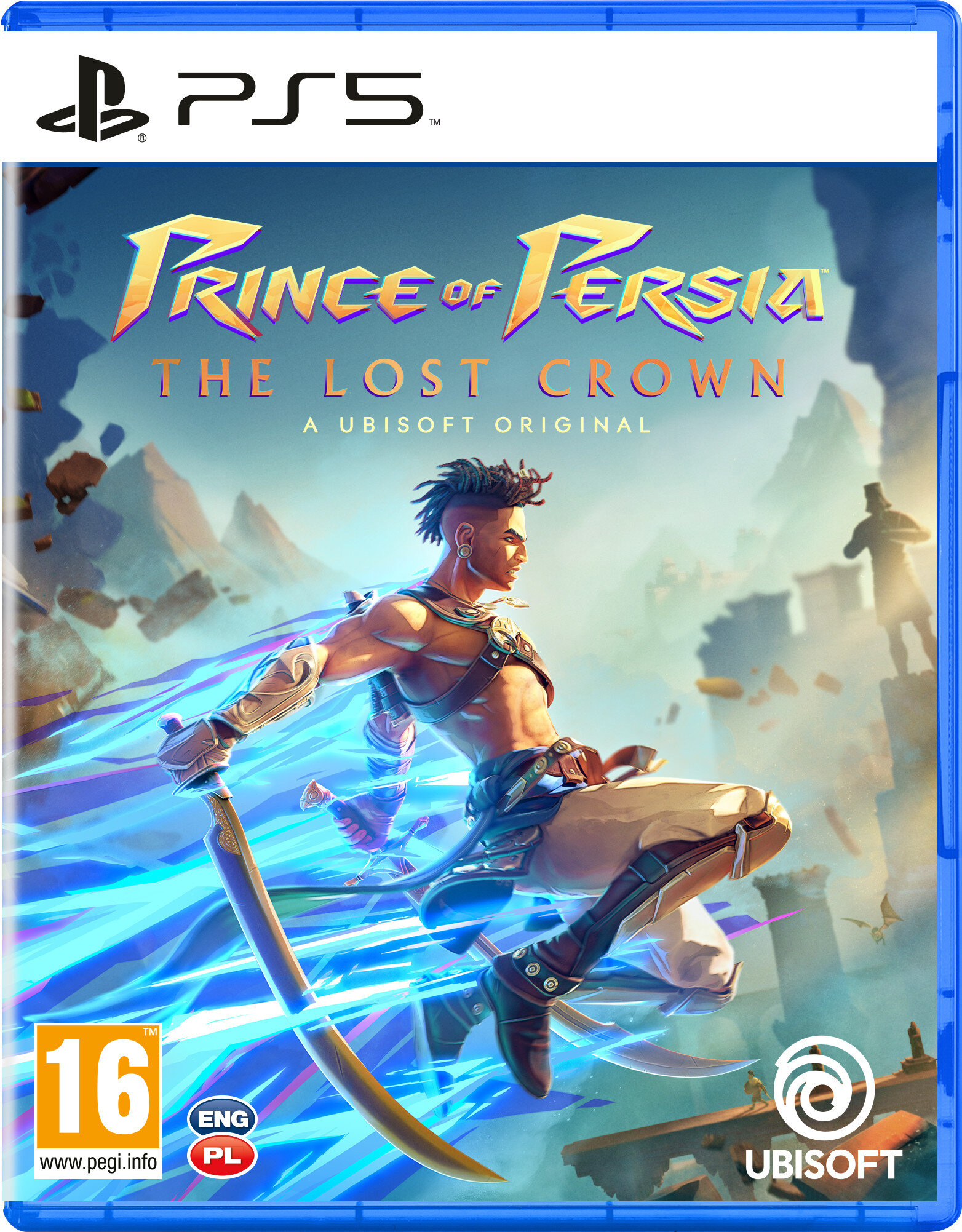 Pudełko gry PS5 dla Prince of Persia: The Lost Crown, z ilustracją postaci.
