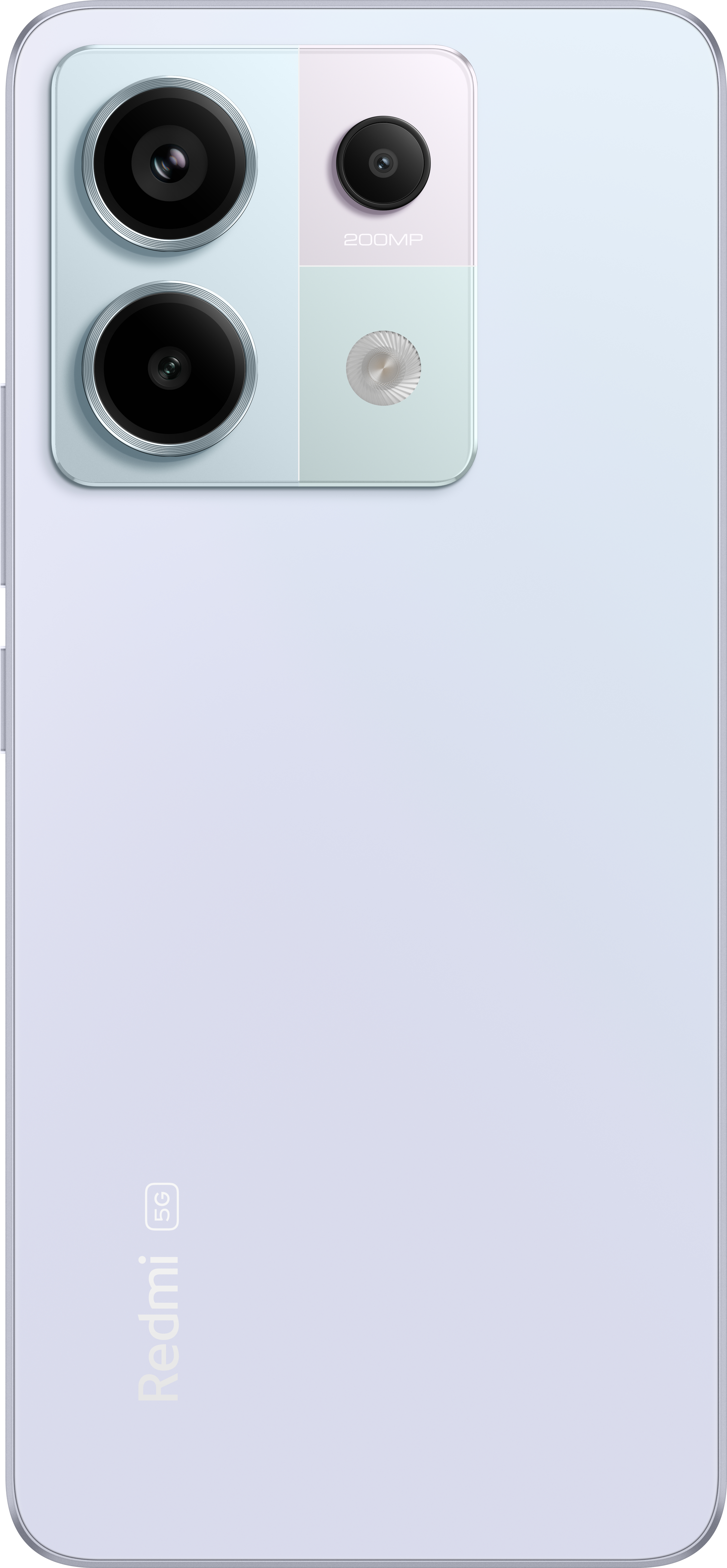 Ein hellviolettes Telefon mit mehreren Kameras auf der Rückseite.