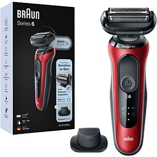 Afeitadora - Braun Series 6 61-R1200S, 3 Cuchillas, Afeitadora eléctrica para barba, EasyClick, Wet & Dry, Rojo