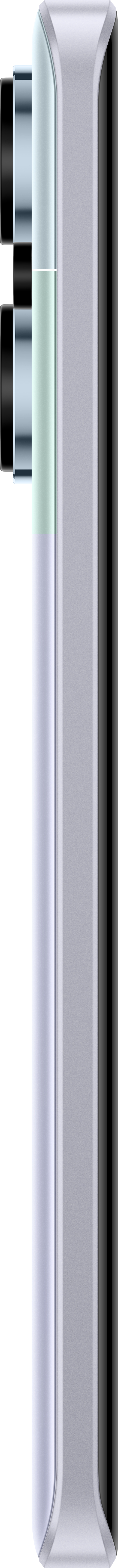Seitenansicht eines Smartphones. Es hat eine helle Farbe auf der Vorderseite und eine schwarze Rückseite.