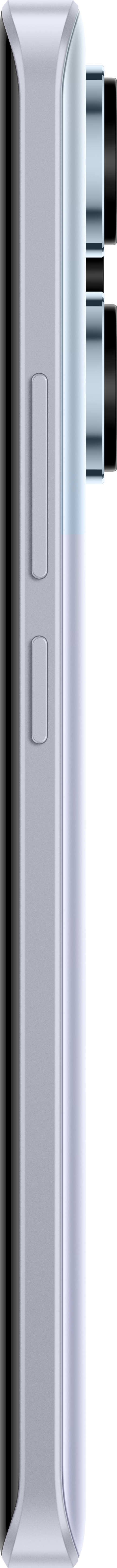 Seitenansicht eines silbernen Smartphones mit zwei Tasten und drei Linsen.